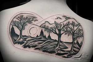 pilgrim asleep under tree tattoo idea