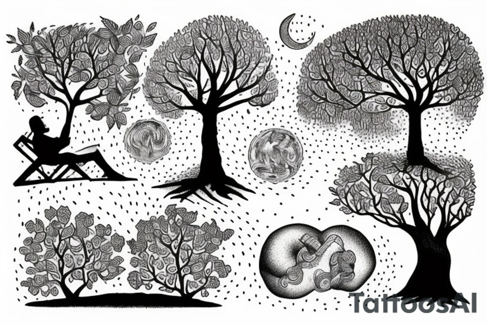 man asleep under tree tattoo idea