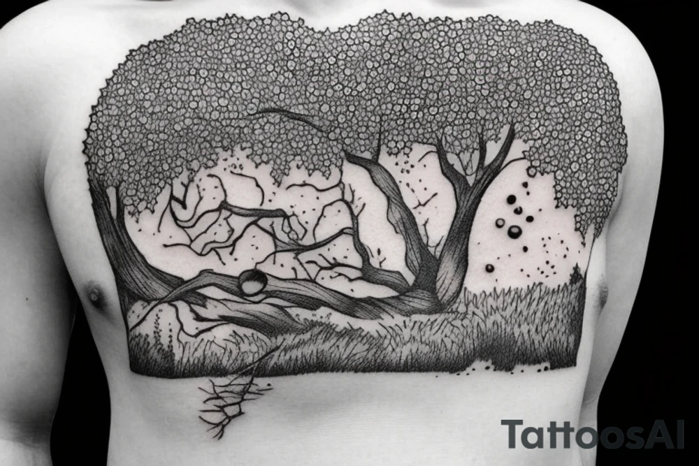 man asleep under tree tattoo idea