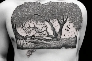 man asleep under tree tattoo idea