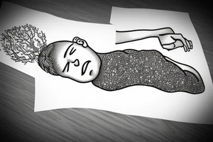 man asleep under tree tattoo idea