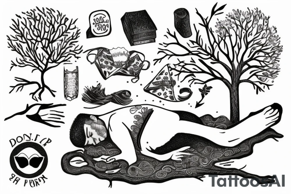 man asleep under tree tattoo idea
