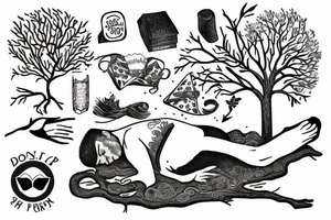 man asleep under tree tattoo idea