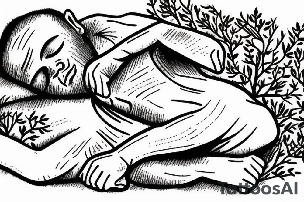 man asleep under tree tattoo idea