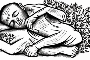 man asleep under tree tattoo idea