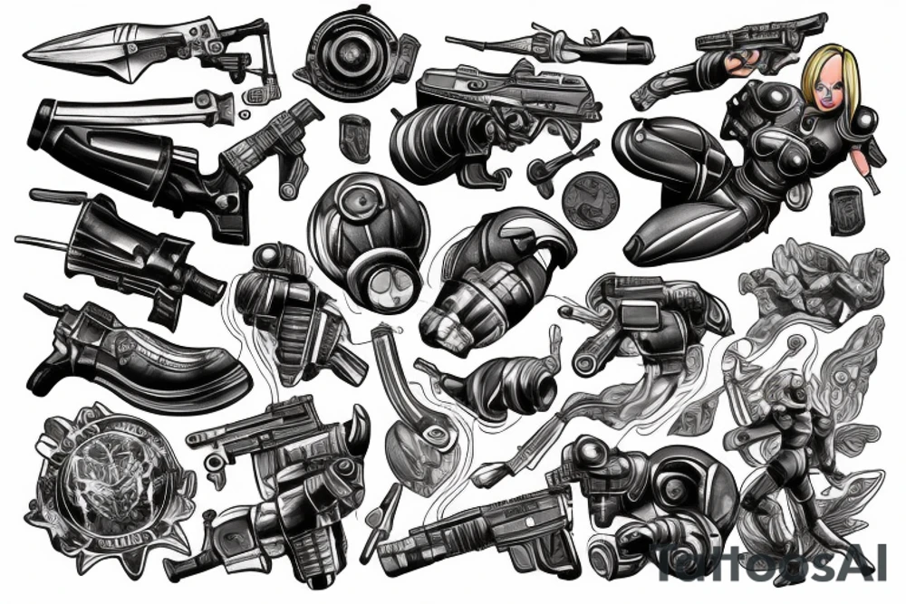 Samus aran kneeling with a smoking gun tattoo idea