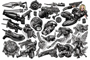 Samus aran kneeling with a smoking gun tattoo idea