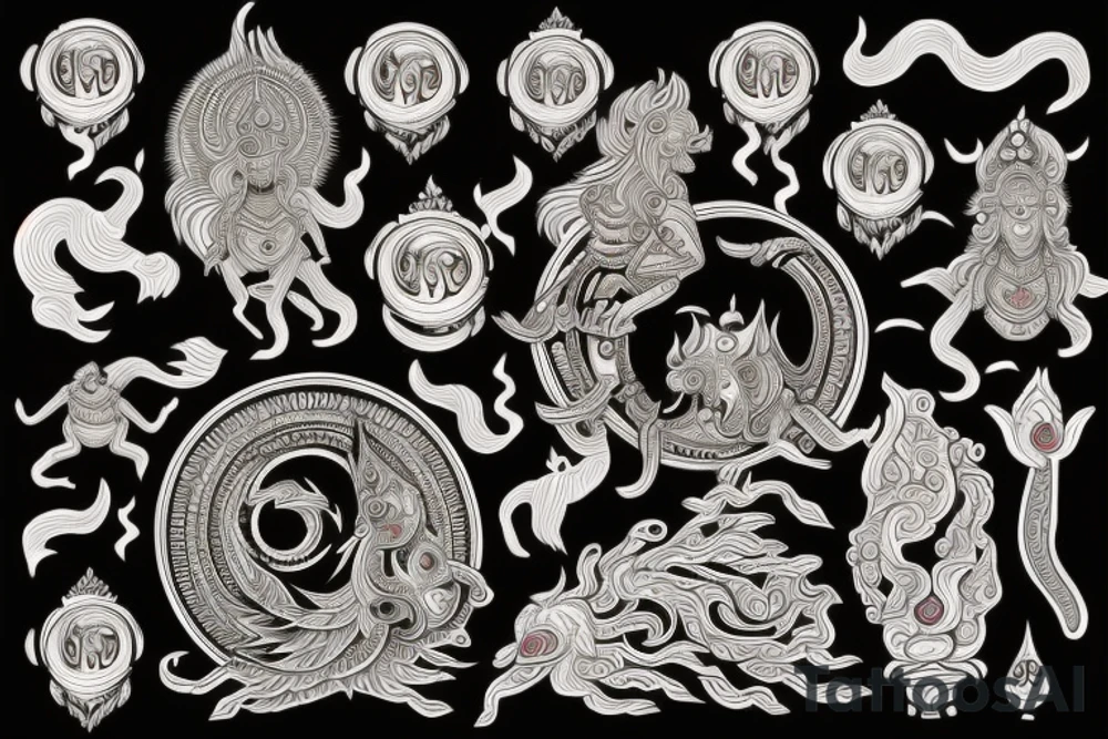 Hindu Mythology with a blend of time, space, fire, water, air. tattoo idea