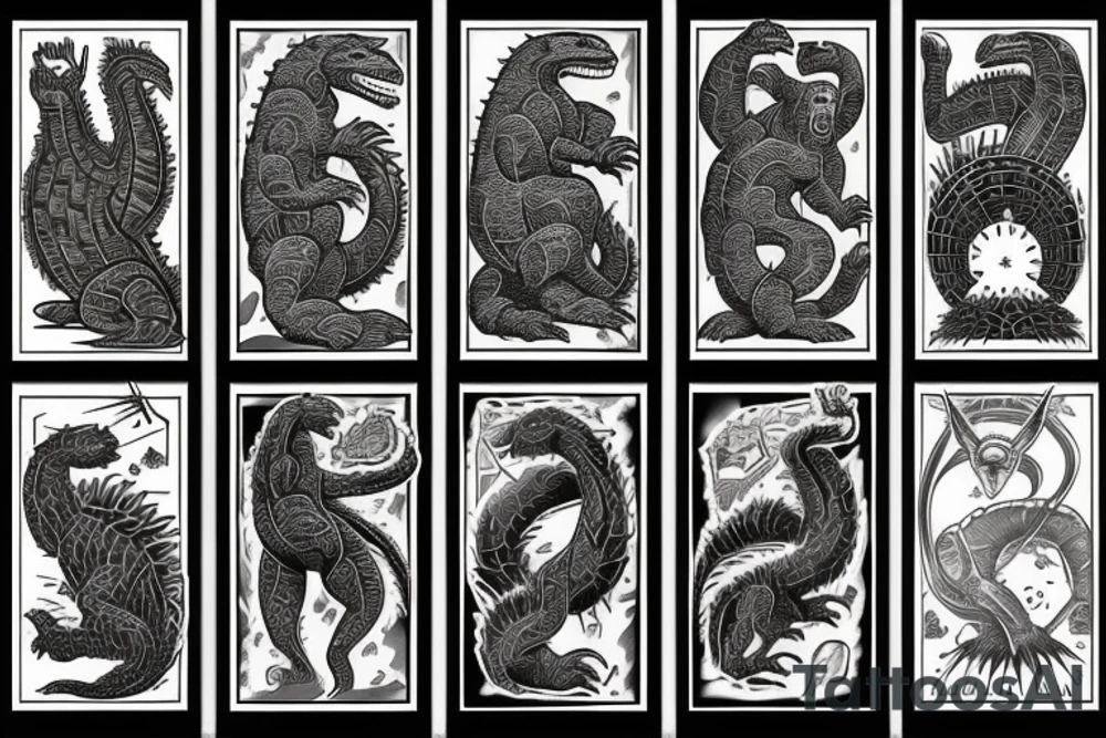Art deco godzilla tattoo idea