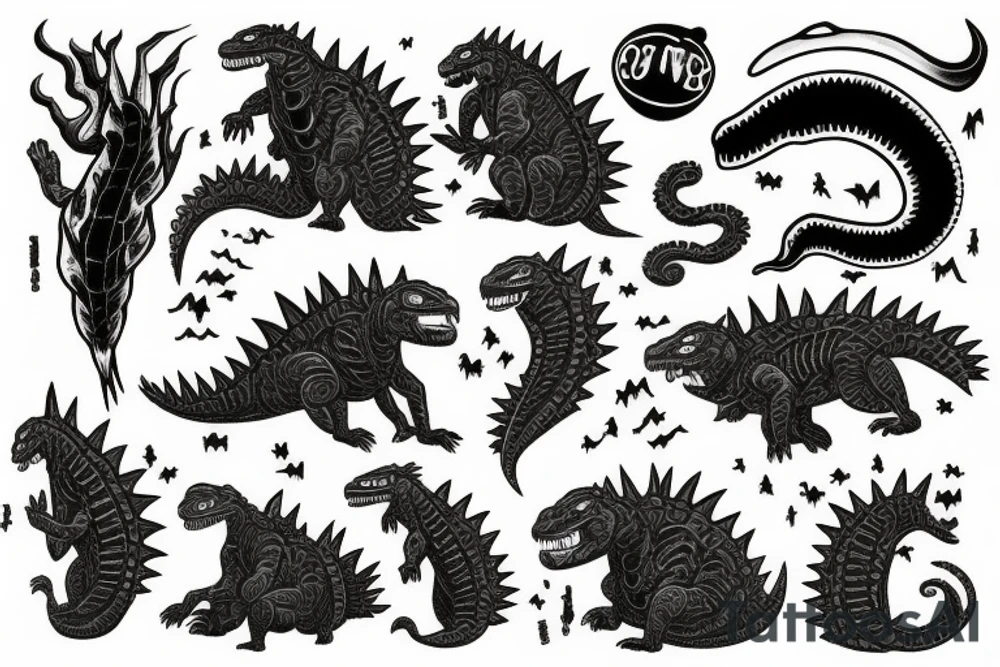 Art deco godzilla tattoo idea