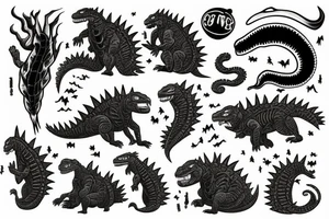 Art deco godzilla tattoo idea