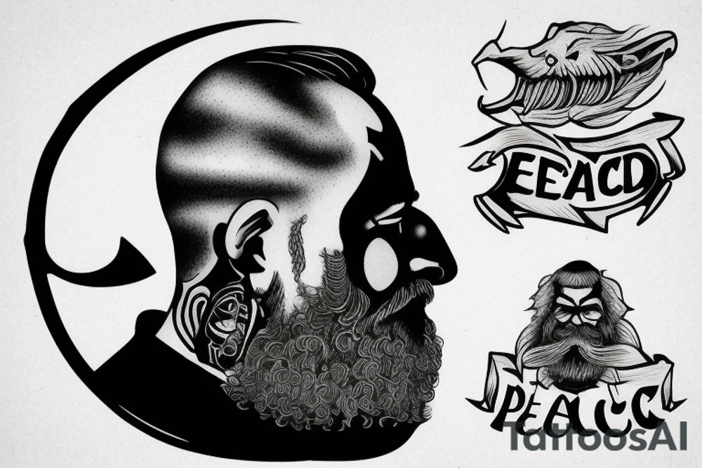 Bearded man at peace tattoo idea