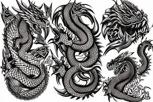 bicep to shoulder with dragon scales and hinduism tattoo idea