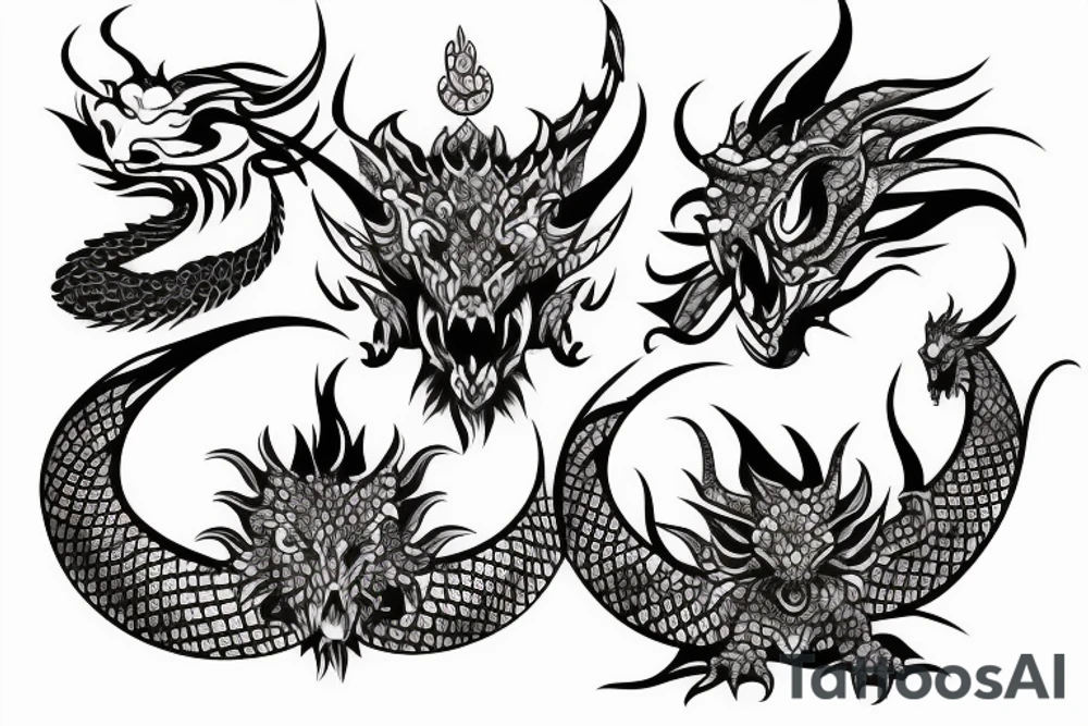 bicep to shoulder with dragon scales and hinduism tattoo idea
