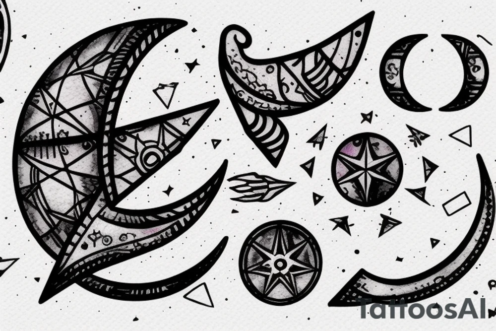 Crescent moon arrow compass tattoo idea