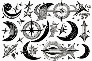 Crescent moon arrow compass tattoo idea