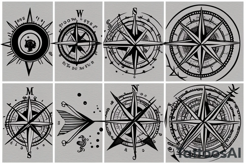 Compass with moon and arrow tattoo idea