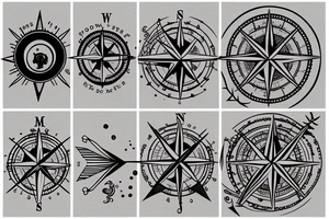 Compass with moon and arrow tattoo idea