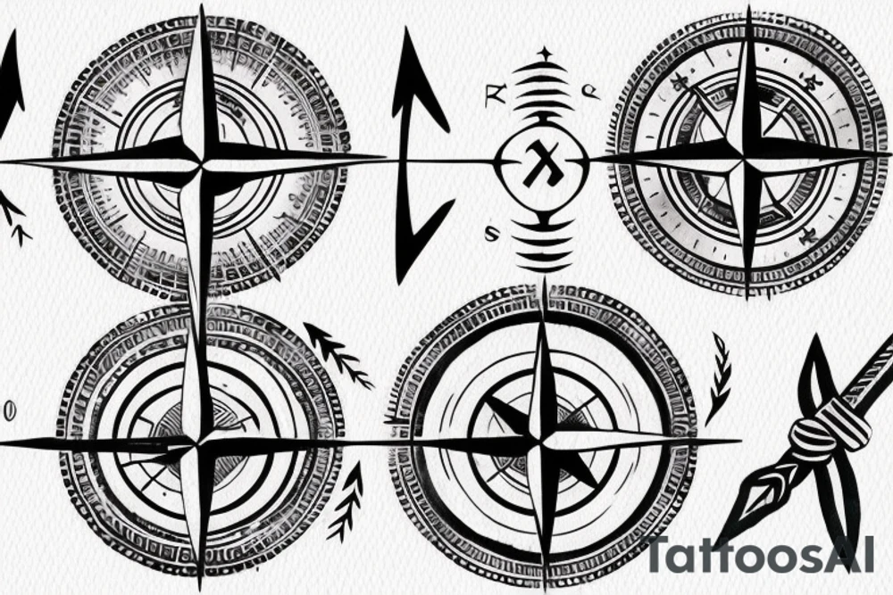 Compass with moon and arrow tattoo idea
