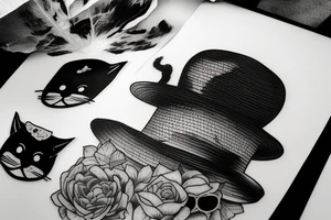 cat wearing a straw hat, dark intense shadows tattoo idea