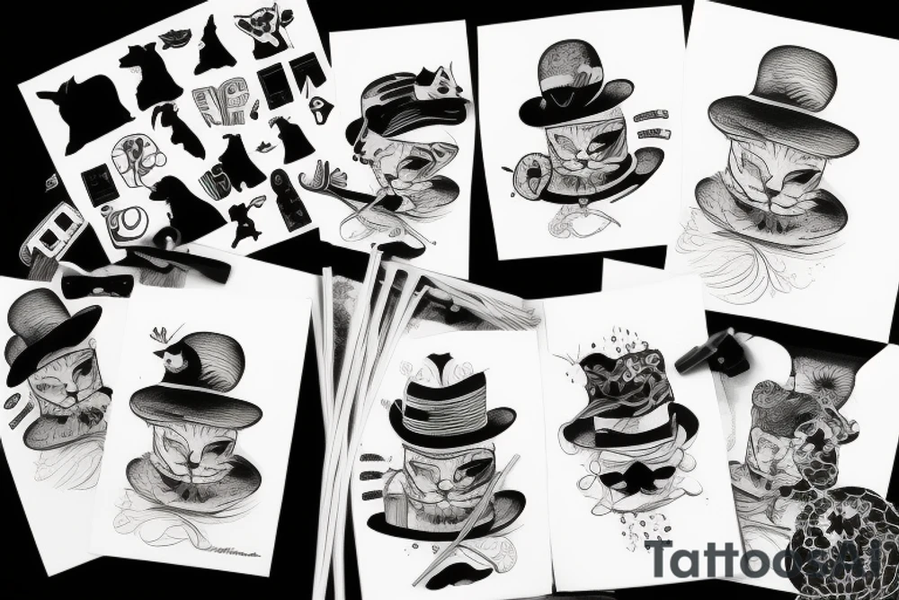 cat wearing a straw hat, dark intense shadows tattoo idea cat wearing a straw hat, dark intense shadows tattoo idea