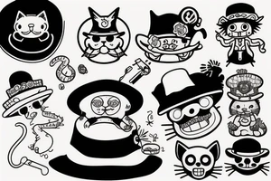sit down cat wearing a straw hat from one piece tattoo idea