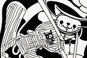 sit down cat wearing a straw hat from one piece tattoo idea