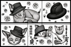 sleeping siamese cat wearing a straw hat tattoo idea