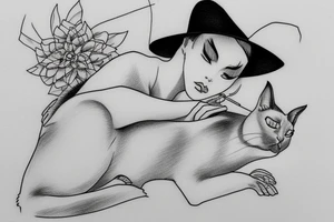 sleeping siamese cat wearing a straw hat tattoo idea