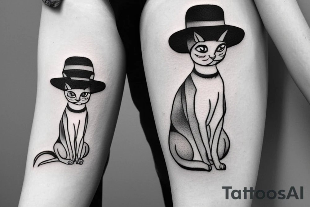 siamese cat, sit down, wearing a small straw hat like one piece tattoo idea siamese cat, sit down, wearing a small straw hat like one piece tattoo idea