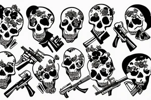 Skull cupids dancing with guns tattoo idea