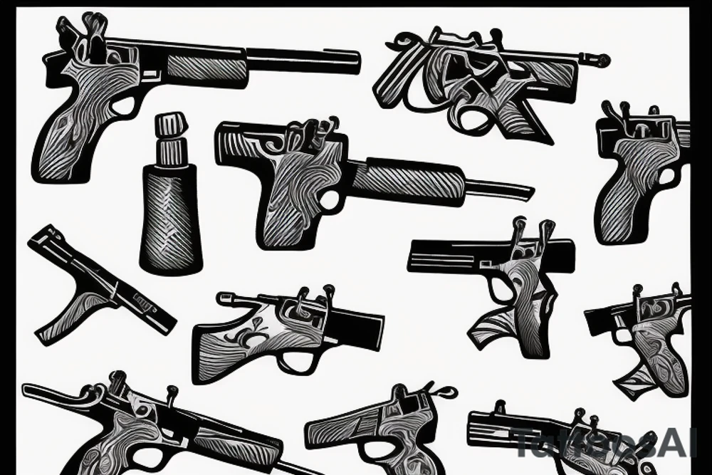 cupids dancing with guns tattoo idea