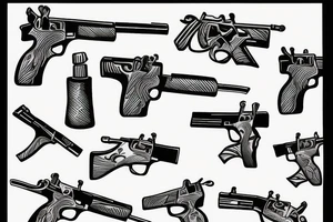 cupids dancing with guns tattoo idea