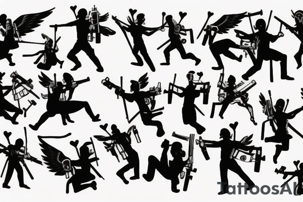 cupids dancing with guns tattoo idea