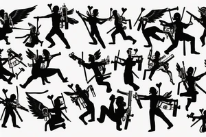 cupids dancing with guns tattoo idea
