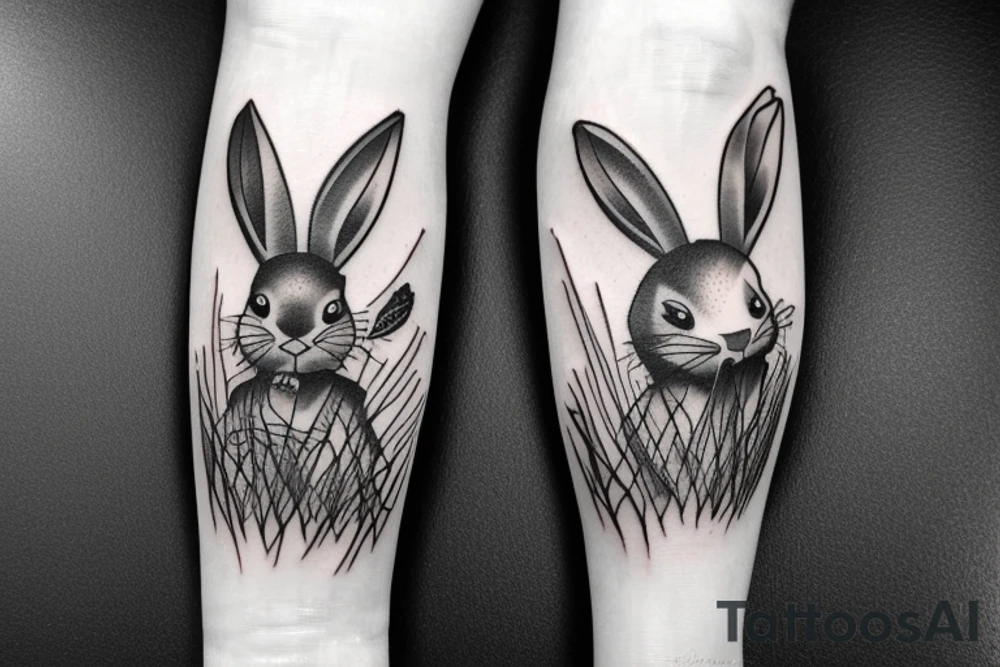 Death rabbit in the grass tattoo idea