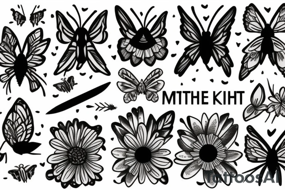 Moth and a knife with flowers tattoo idea