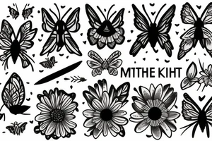 Moth and a knife with flowers tattoo idea