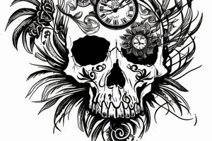 Skull eagle Lilly clock tattoo idea