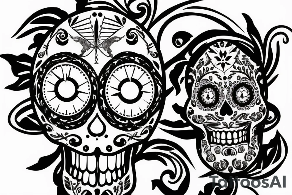 Sugar Skull bald eagle Lilly clock tattoo idea