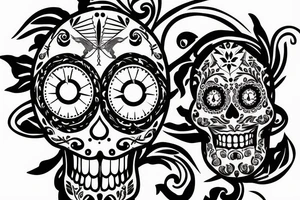 Sugar Skull bald eagle Lilly clock tattoo idea