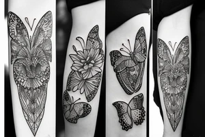 Bear, butterfly, Joshua tree, flowers, jewelry tattoo idea