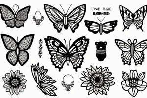 Bear, butterfly, Joshua tree, flowers, jewelry, love tattoo idea