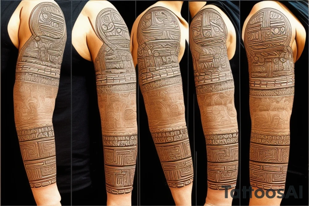 A mayan inspired liberation theology fist with decorative line work and the words "in his name all oppression shall cease" tattoo idea