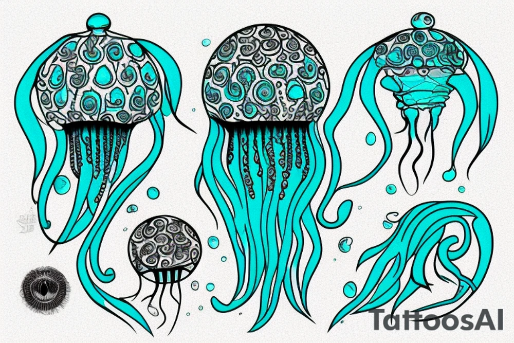 jellyfish gargona turquoise color shines around the edges and head in the center tattoo idea
