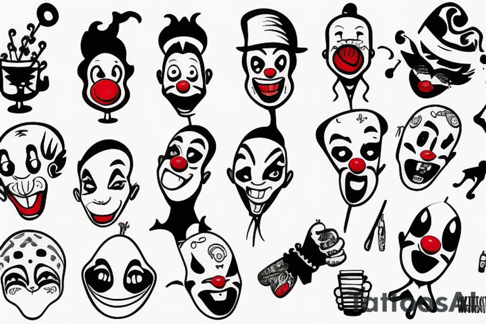 Alcoholic clown wearing wife beater tattoo idea