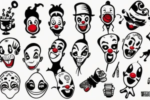 Alcoholic clown wearing wife beater tattoo idea