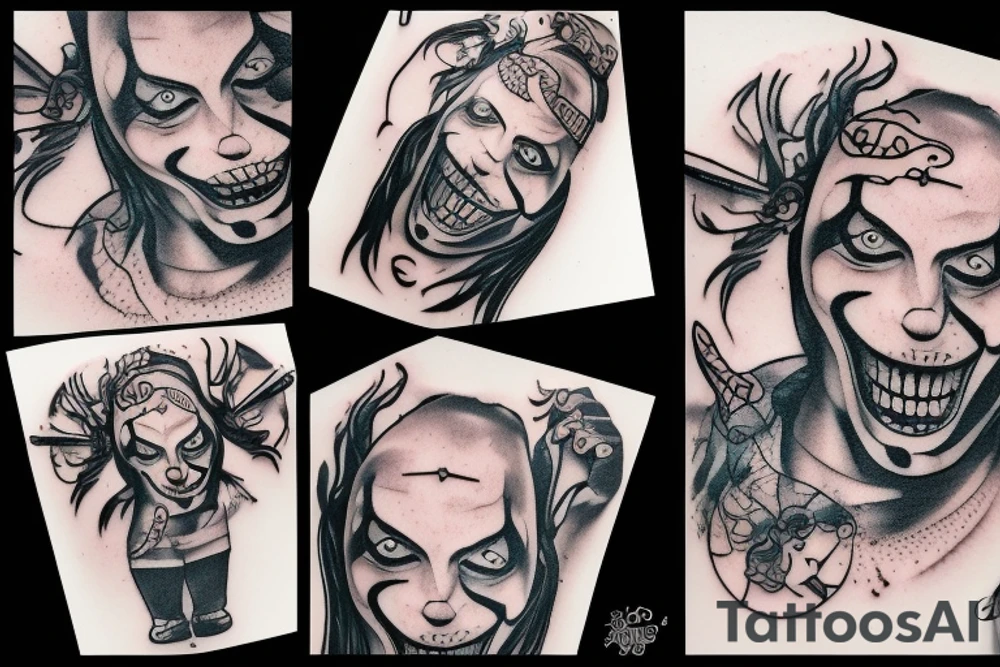 Alcoholic clown wearing wife beater tattoo idea