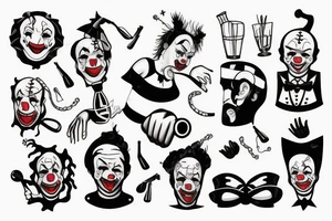 Alcoholic clown wearing wife beater tattoo idea