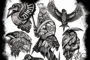 raven viking ax warrior with a furious look tattoo idea